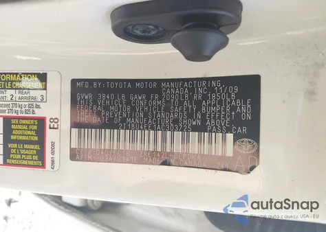 2010 Toyota Corolla Le z USA, uszkodzony, nr VIN 2T1BU4EE1AC303725